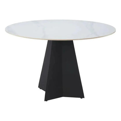 Izar Stone & Steel White Round Dining Table-Dining Tables-Zuo Modern-LOOMLAN