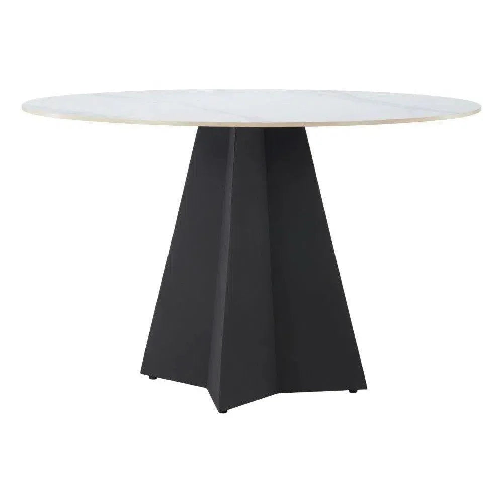 Izar Stone & Steel White Round Dining Table-Dining Tables-Zuo Modern-LOOMLAN