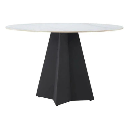 Izar Stone & Steel White Round Dining Table-Dining Tables-Zuo Modern-LOOMLAN