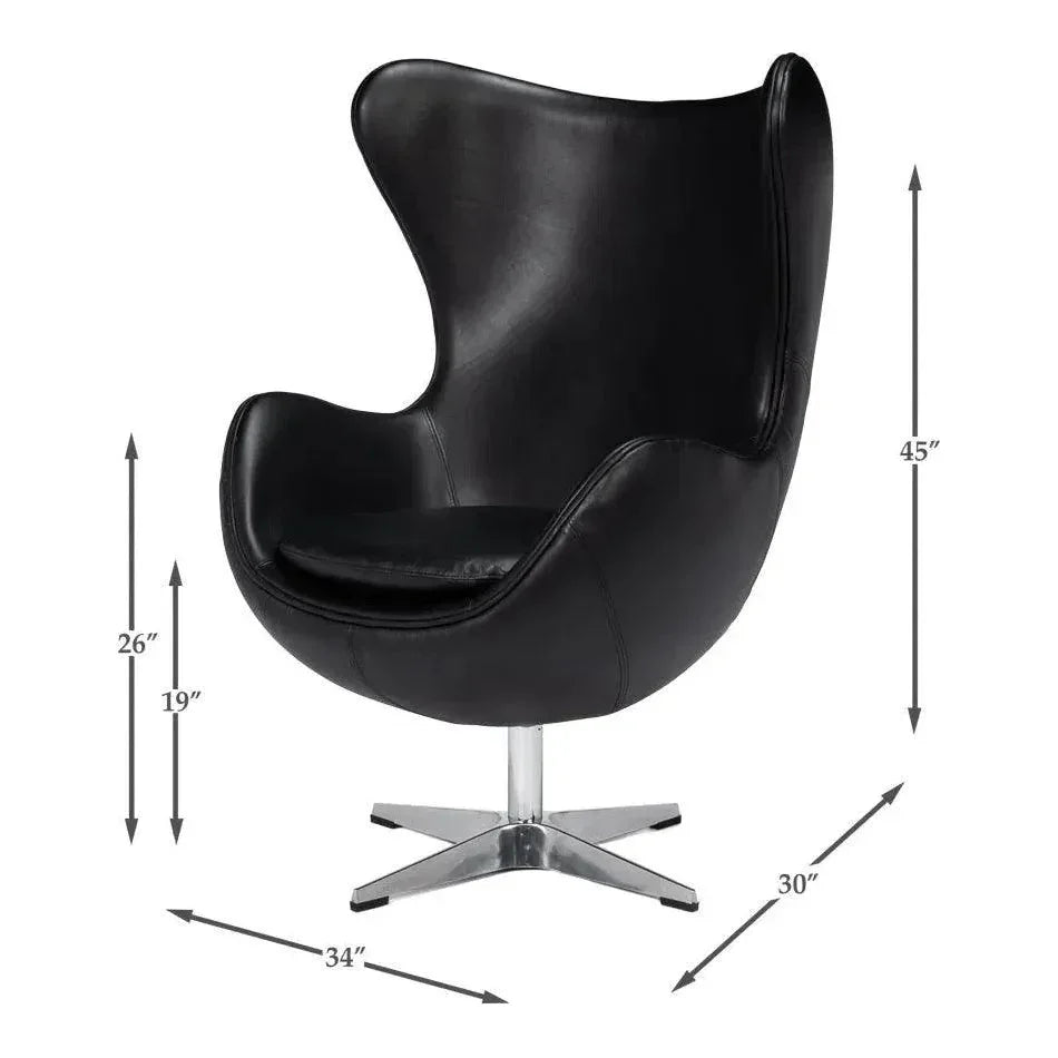 Jacobean Mid 20th Century Egg Leather Black Chair - LOOMLAN - Sarreid - Accent Chairs