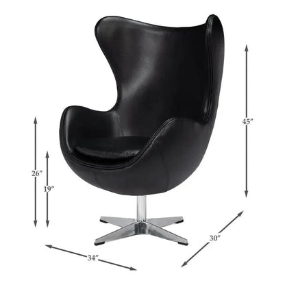 Jacobean Mid 20th Century Egg Leather Black Chair - LOOMLAN - Sarreid - Accent Chairs