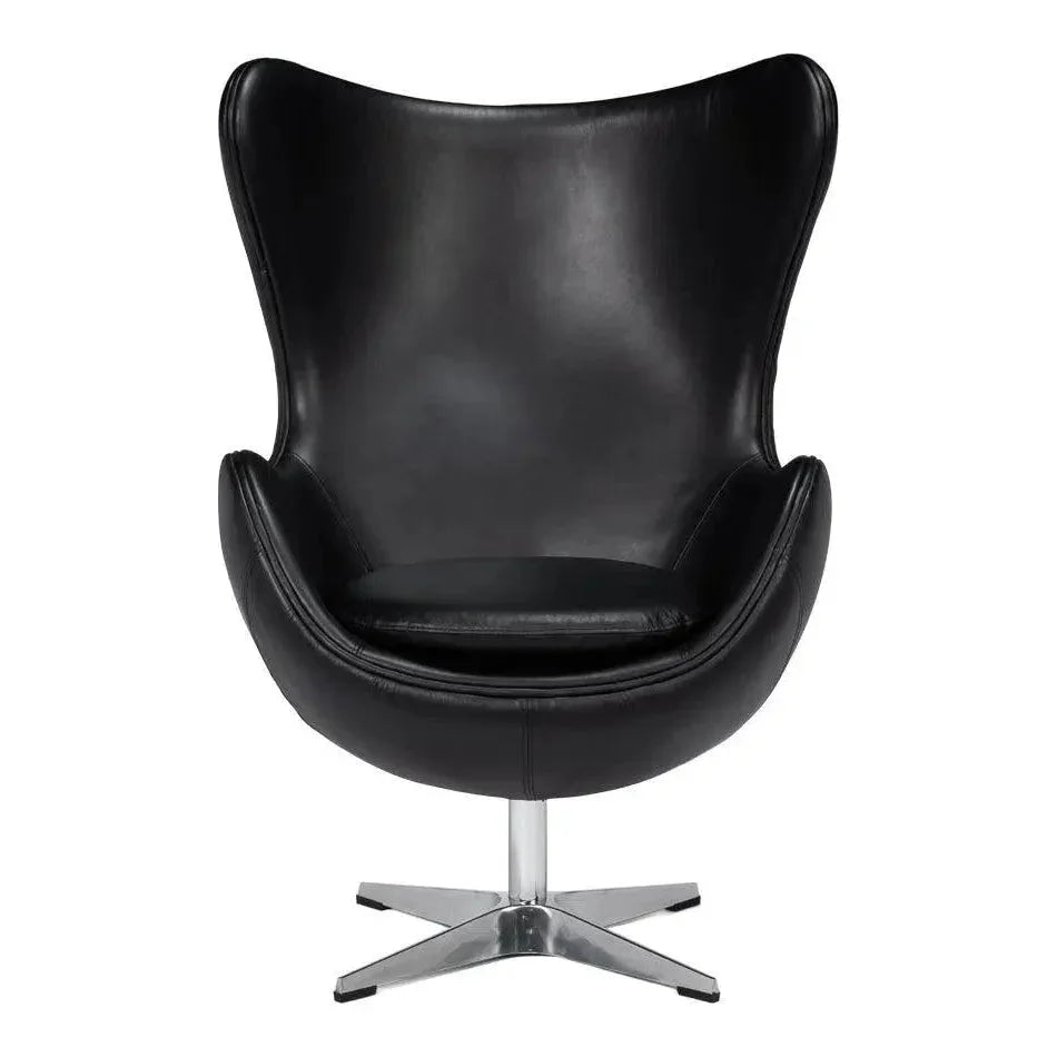 Jacobean Mid 20th Century Egg Leather Black Chair - LOOMLAN - Sarreid - Accent Chairs