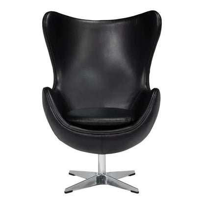 Jacobean Mid 20th Century Egg Leather Black Chair - LOOMLAN - Sarreid - Accent Chairs