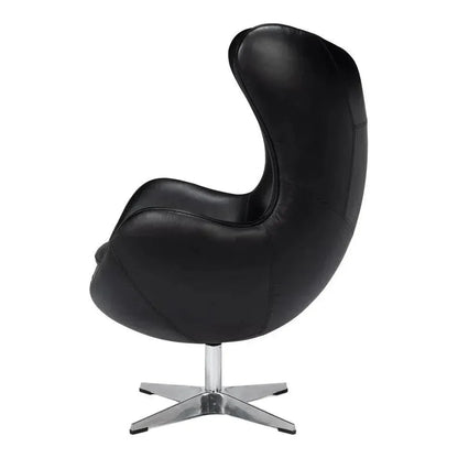 Jacobean Mid 20th Century Egg Leather Black Chair - LOOMLAN - Sarreid - Accent Chairs