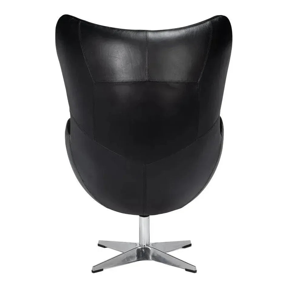 Jacobean Mid 20th Century Egg Leather Black Chair - LOOMLAN - Sarreid - Accent Chairs