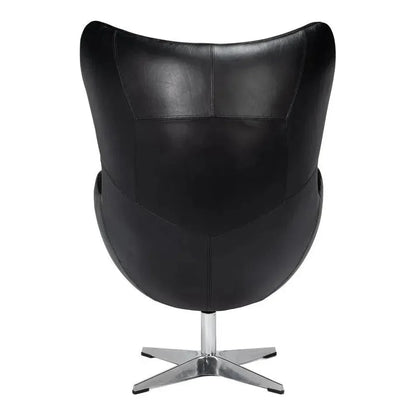 Jacobean Mid 20th Century Egg Leather Black Chair - LOOMLAN - Sarreid - Accent Chairs