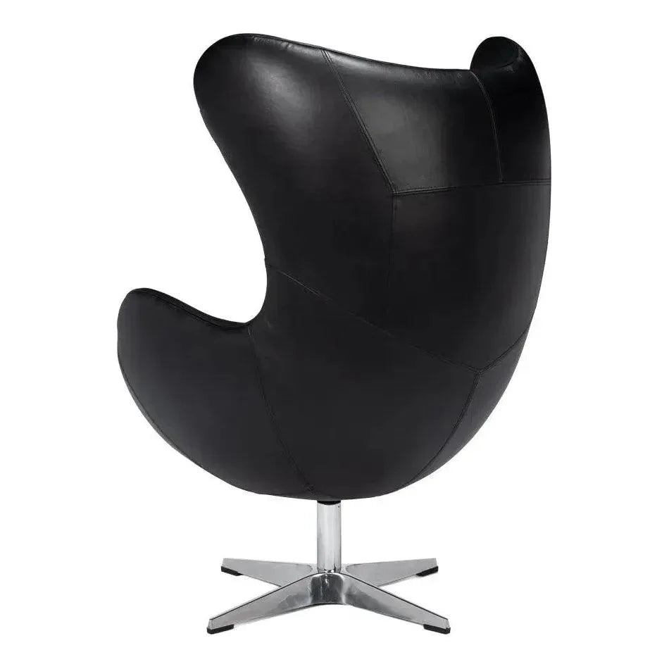 Jacobean Mid 20th Century Egg Leather Black Chair - LOOMLAN - Sarreid - Accent Chairs