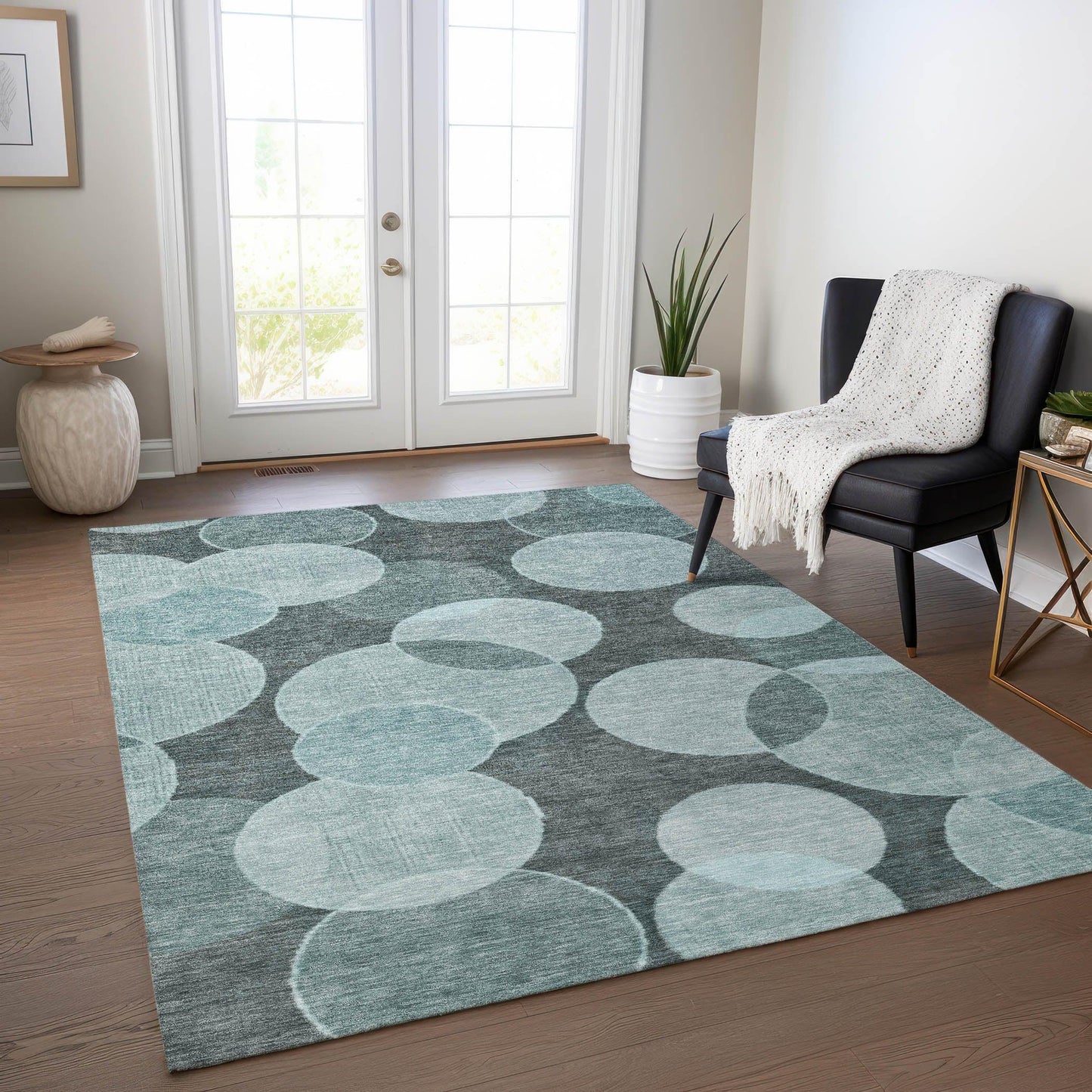 Jaelanor Teal Washable Indoor-Outdoor Rug