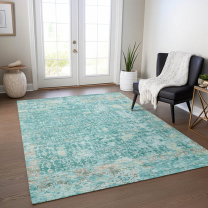 Jaelara Teal Washable Indoor-Outdoor Rug
