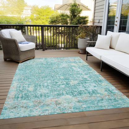 Jaelara Teal Washable Indoor-Outdoor Rug
