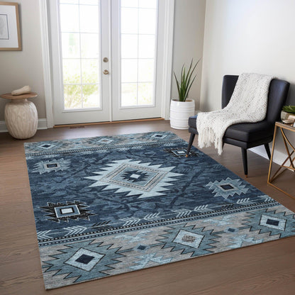 Jaelas Blue Washable Indoor-Outdoor Rug