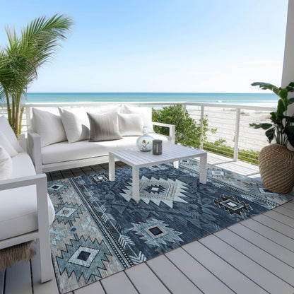 Jaelas Blue Washable Indoor-Outdoor Rug