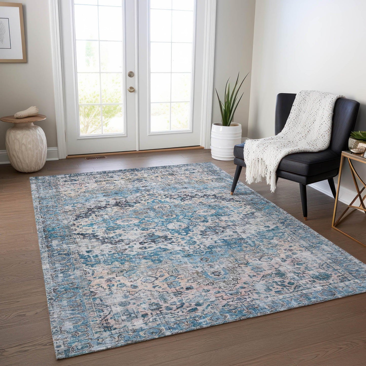 Jaelien Blue Washable Indoor-Outdoor Rug