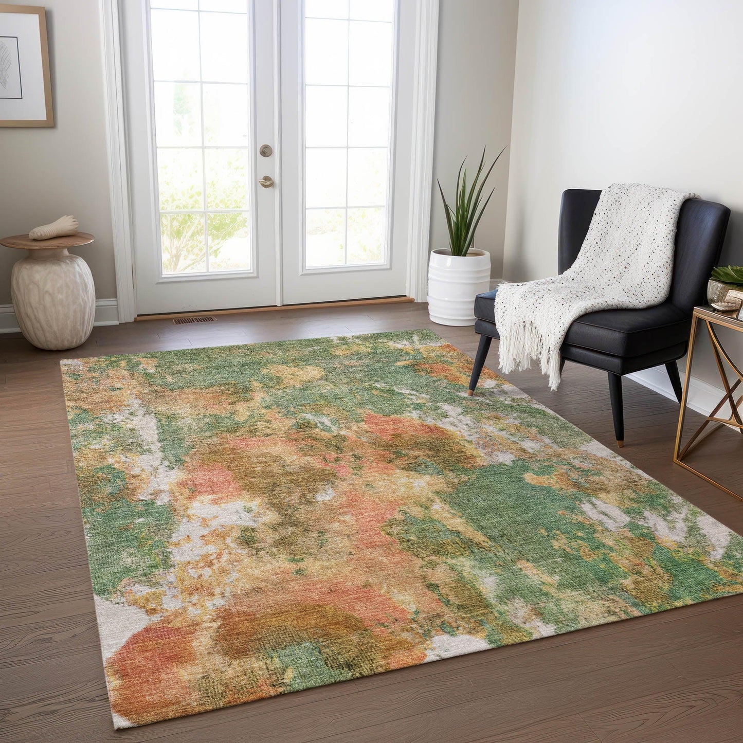 Jaelion Green Washable Indoor-Outdoor Rug