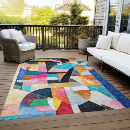 Jaelira Blue Washable Indoor-Outdoor Rug