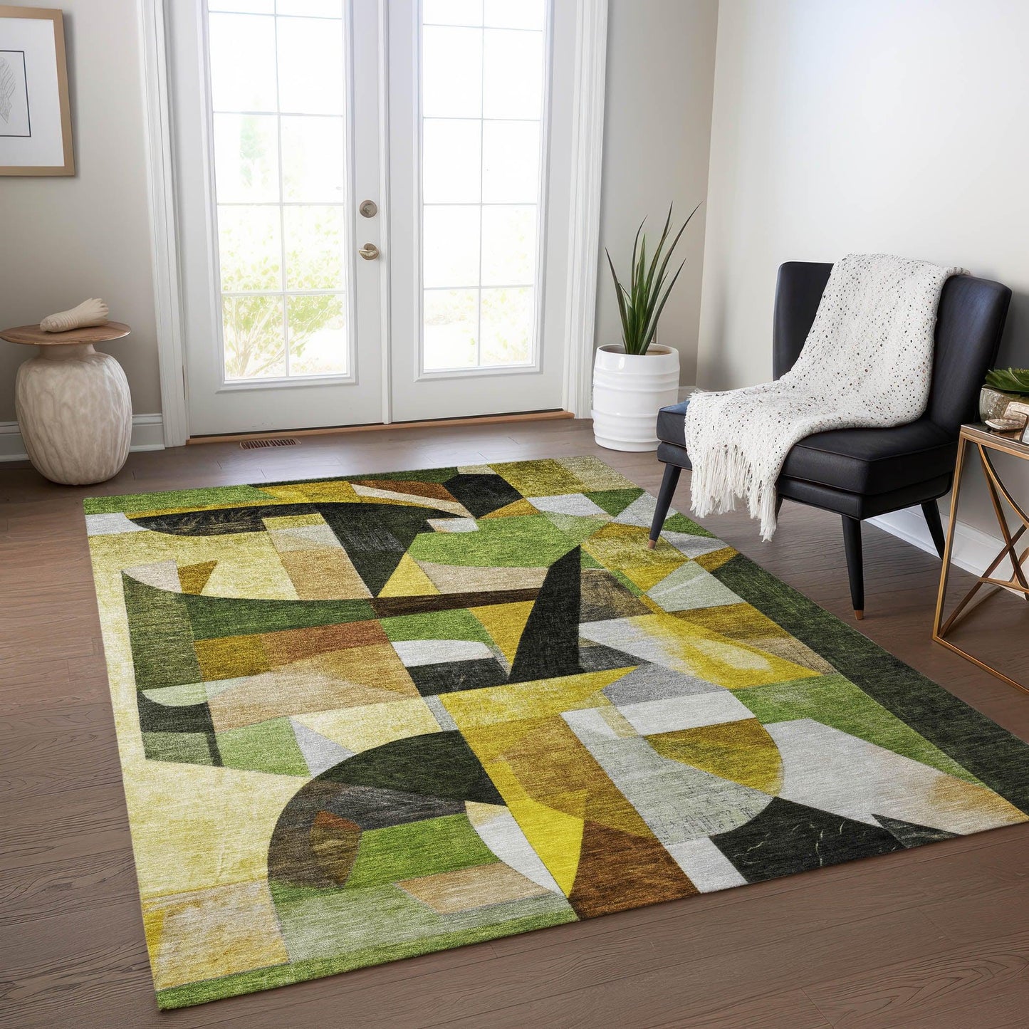 Jaelira Green Washable Indoor-Outdoor Rug
