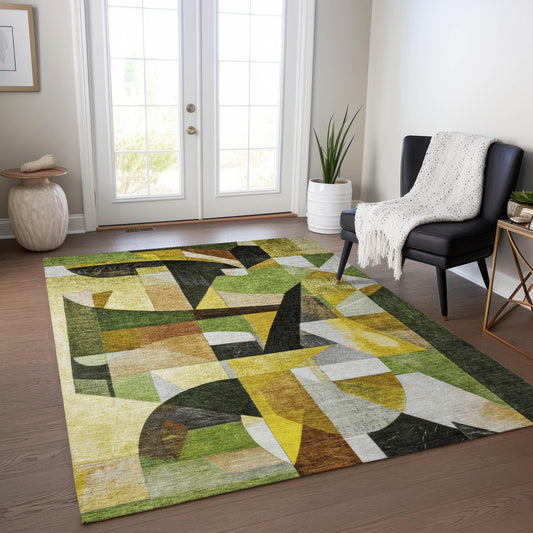 Jaelira Green Washable Indoor-Outdoor Rug