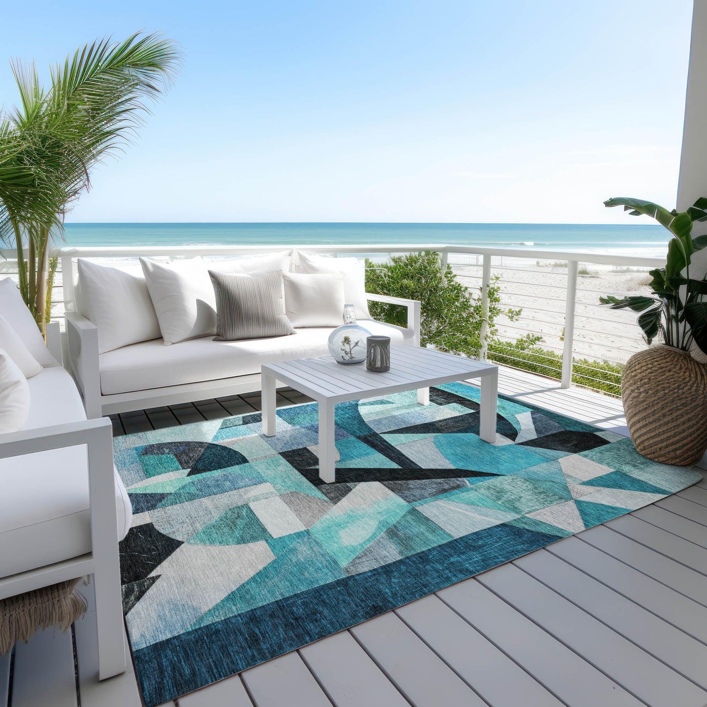 Jaelira Teal Washable Indoor-Outdoor Rug