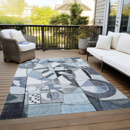 Jaelius Blue Washable Indoor-Outdoor Rug