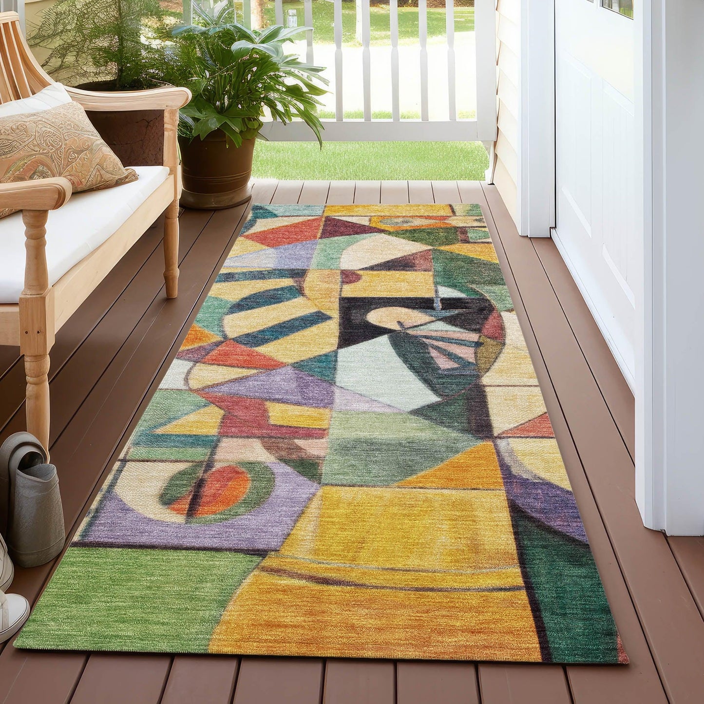 Jaelius Gold Washable Indoor-Outdoor Rug