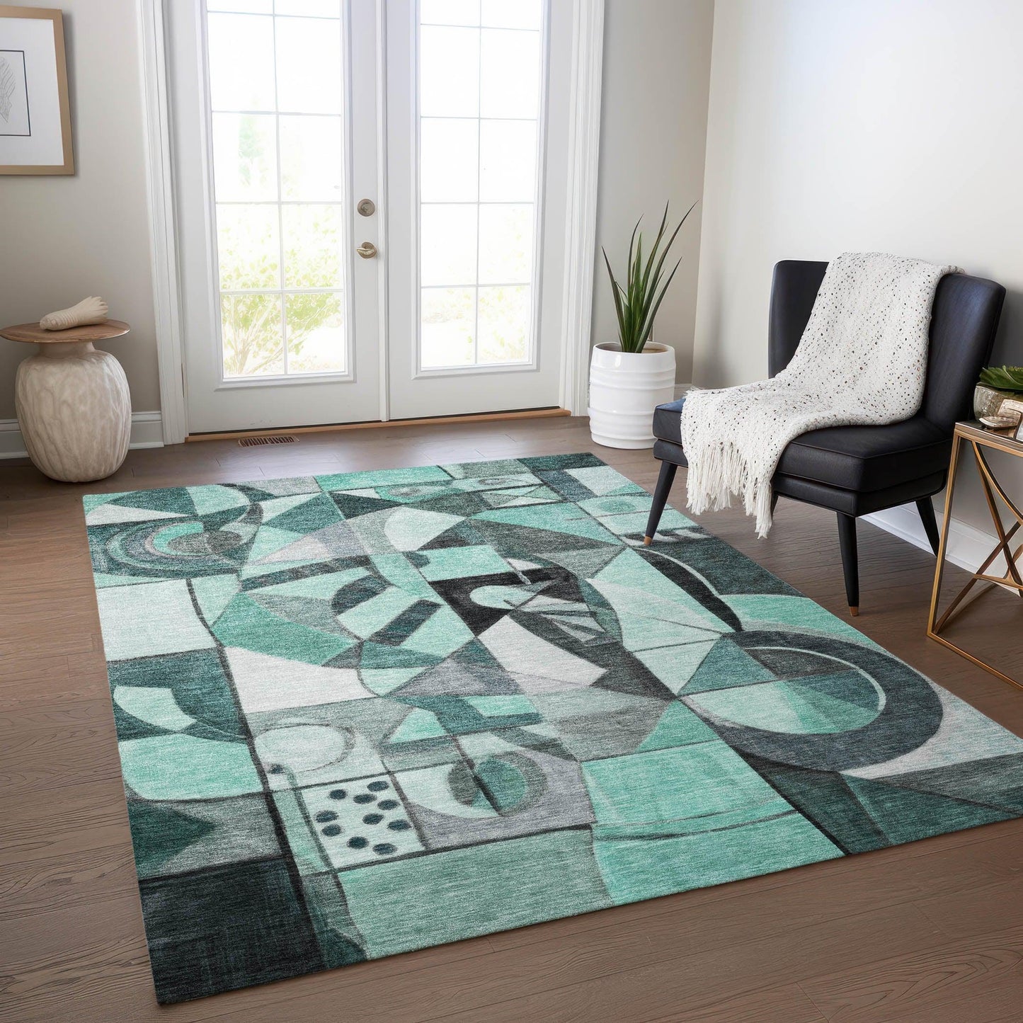 Jaelius Teal Washable Indoor-Outdoor Rug