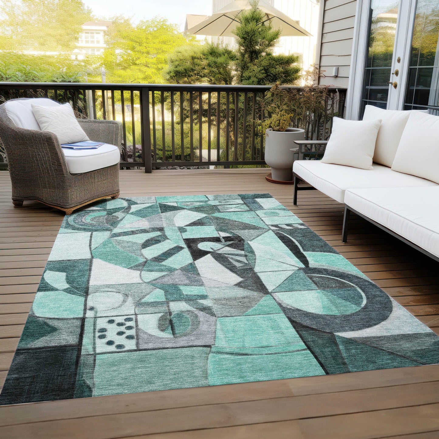 Jaelius Teal Washable Indoor-Outdoor Rug