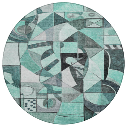 Jaelius Teal Washable Indoor-Outdoor Rug