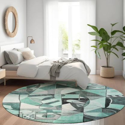 Jaelius Teal Washable Indoor-Outdoor Rug