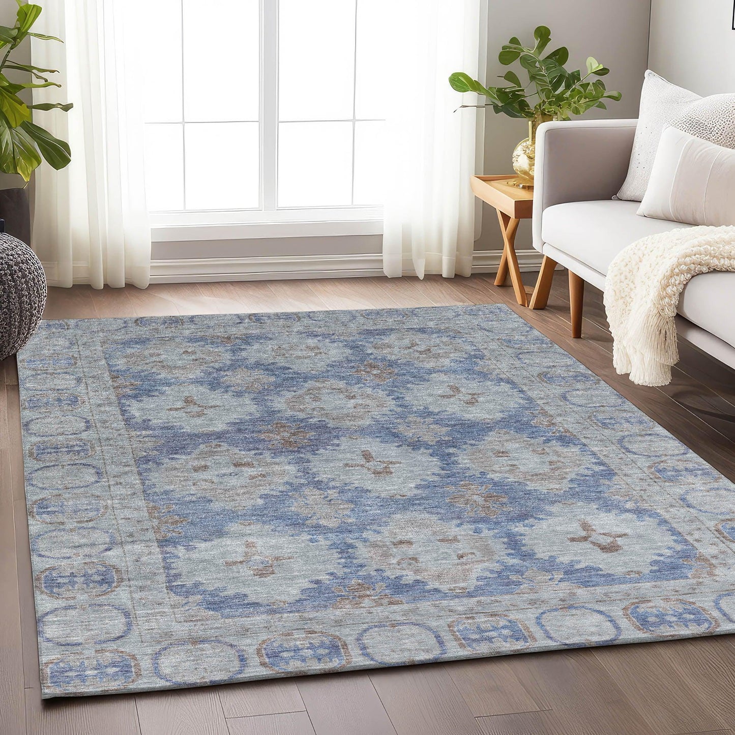 Jaelora Blue Washable Indoor-Outdoor Rug