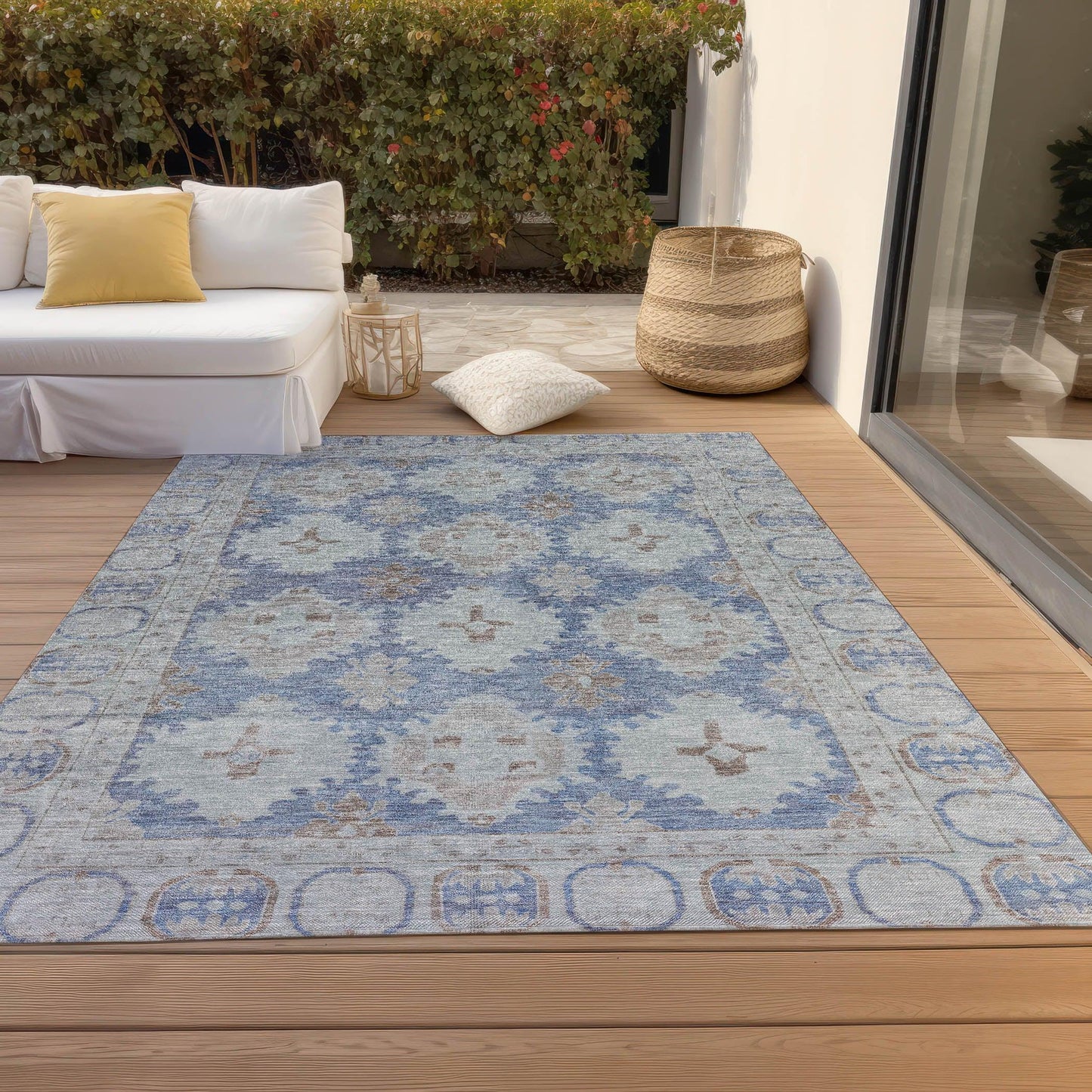 Jaelora Blue Washable Indoor-Outdoor Rug