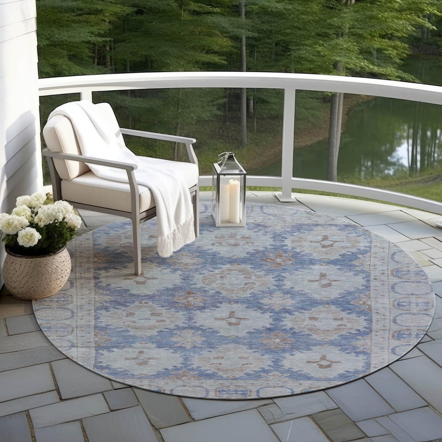 Jaelora Blue Washable Indoor-Outdoor Rug