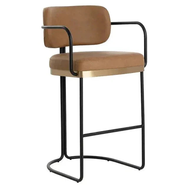 Jalen Leather Barstool - LOOMLAN - SUNPAN - Bar Stools