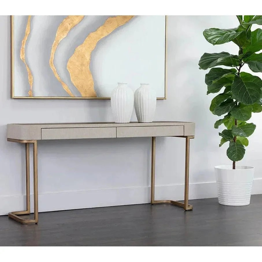 Jamille Console Table Faux Leather & Steel Base - LOOMLAN - SUNPAN - Console Tables