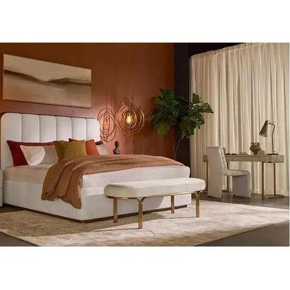 Jamille Desk Soft Closing Drawers & Warm Brass Base-Home Office Desks-SUNPAN-LOOMLAN