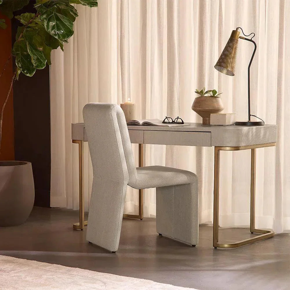 Jamille Desk Soft Closing Drawers & Warm Brass Base-Home Office Desks-SUNPAN-LOOMLAN