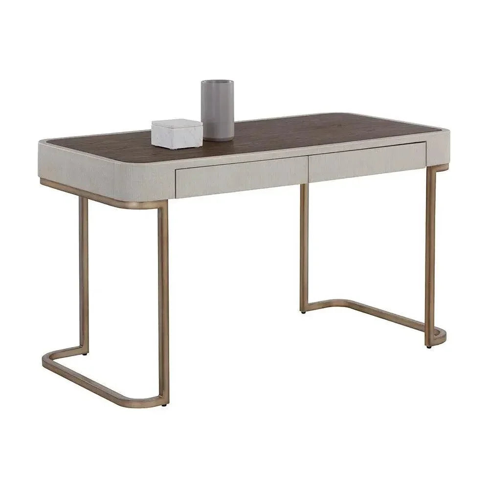 Jamille Desk Soft Closing Drawers & Warm Brass Base-Home Office Desks-SUNPAN-LOOMLAN