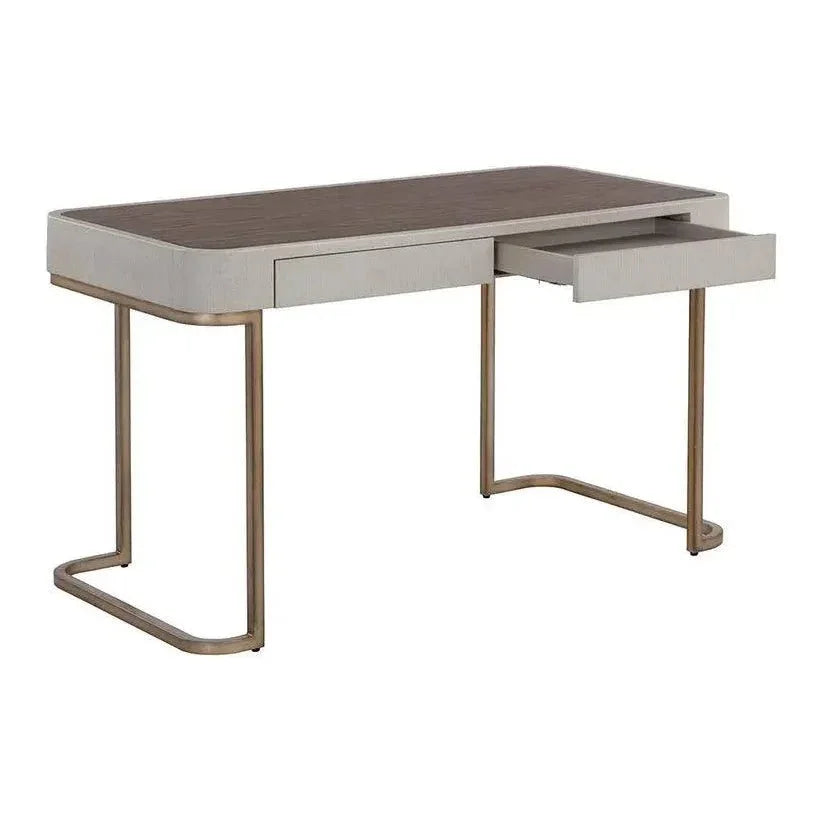 Jamille Desk Soft Closing Drawers & Warm Brass Base-Home Office Desks-SUNPAN-LOOMLAN