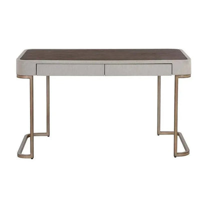 Jamille Desk Soft Closing Drawers & Warm Brass Base-Home Office Desks-SUNPAN-LOOMLAN