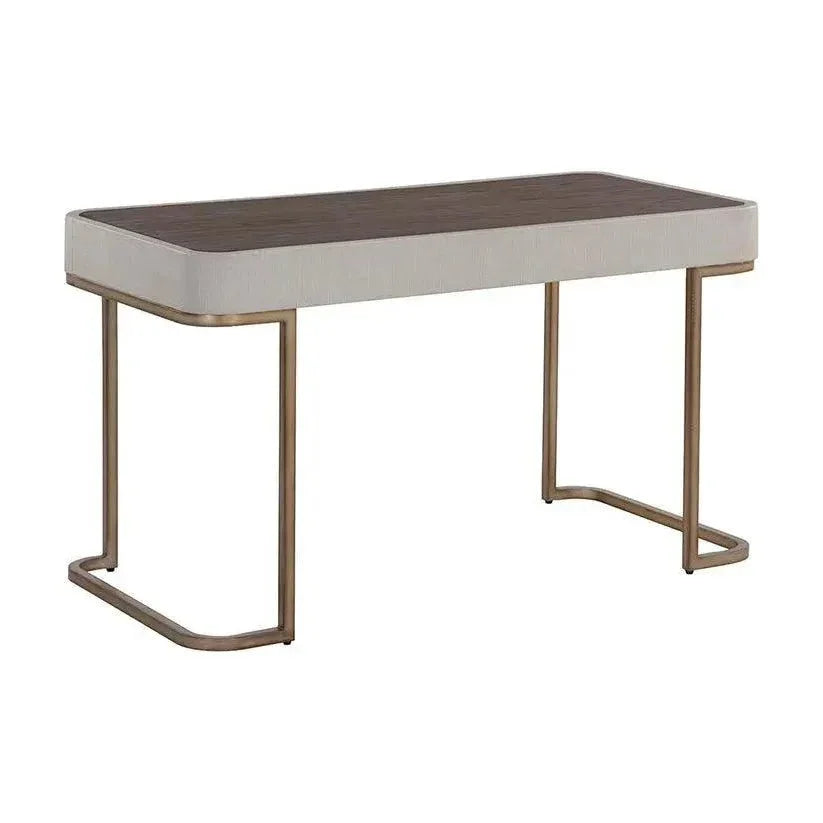 Jamille Desk Soft Closing Drawers & Warm Brass Base-Home Office Desks-SUNPAN-LOOMLAN