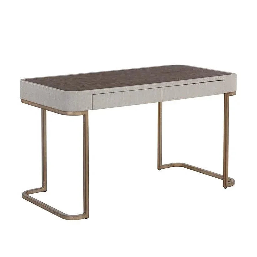 Jamille Desk Soft Closing Drawers & Warm Brass Base-Home Office Desks-SUNPAN-LOOMLAN