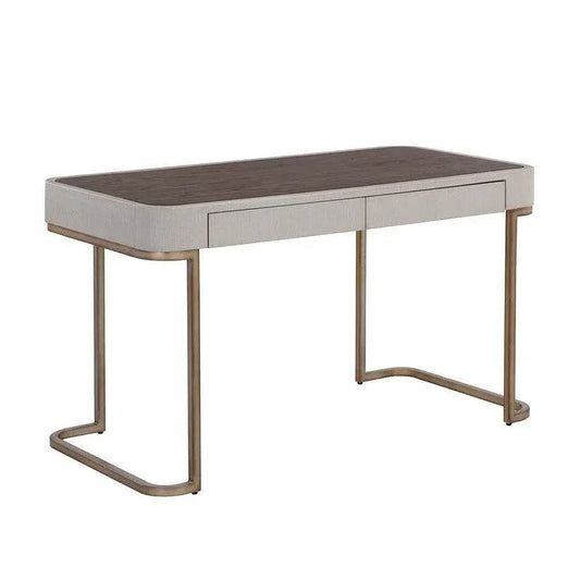 Jamille Desk Soft Closing Drawers & Warm Brass Base-Home Office Desks-SUNPAN-LOOMLAN