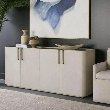 Jamille Sideboard Cream Faux Leather Soft Close Doors - LOOMLAN - SUNPAN - Sideboards