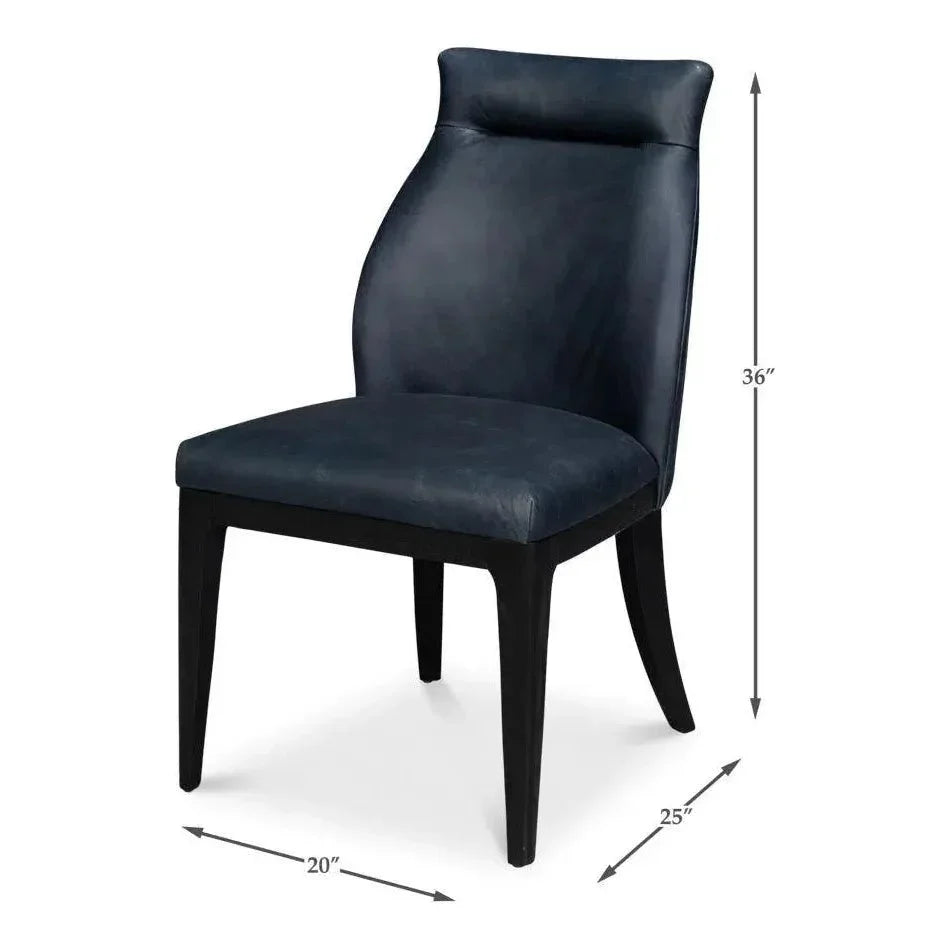 Jefferson Distilled Leather & Wood Blue Dining Chair - LOOMLAN - Sarreid - Dining Chairs