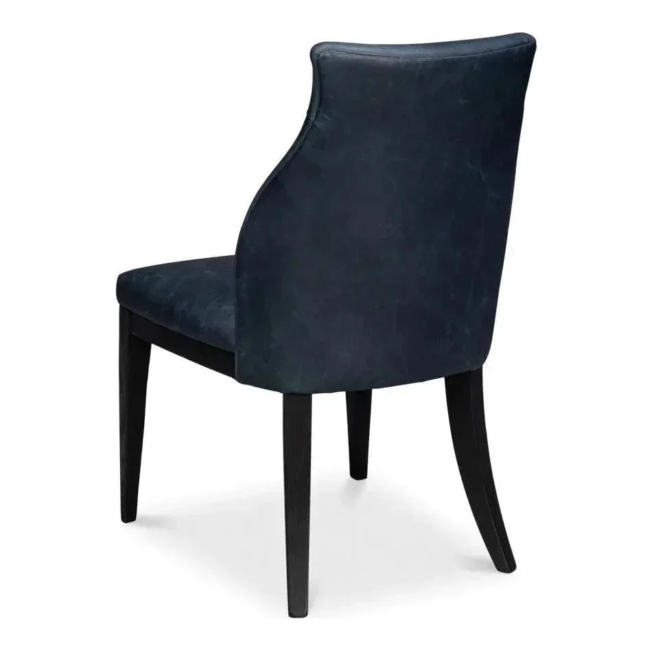 Jefferson Distilled Leather & Wood Blue Dining Chair - LOOMLAN - Sarreid - Dining Chairs