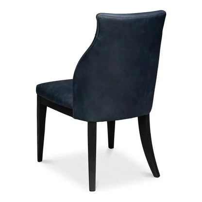 Jefferson Distilled Leather & Wood Blue Dining Chair - LOOMLAN - Sarreid - Dining Chairs