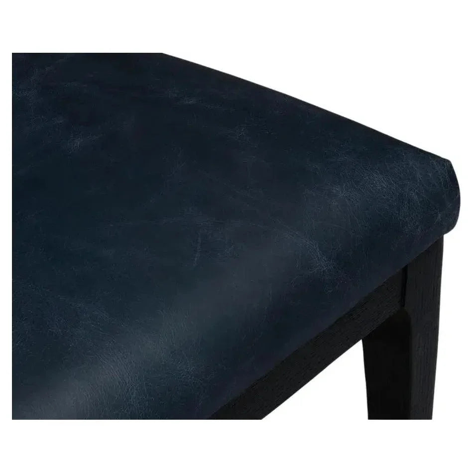 Jefferson Distilled Leather & Wood Blue Dining Chair - LOOMLAN - Sarreid - Dining Chairs