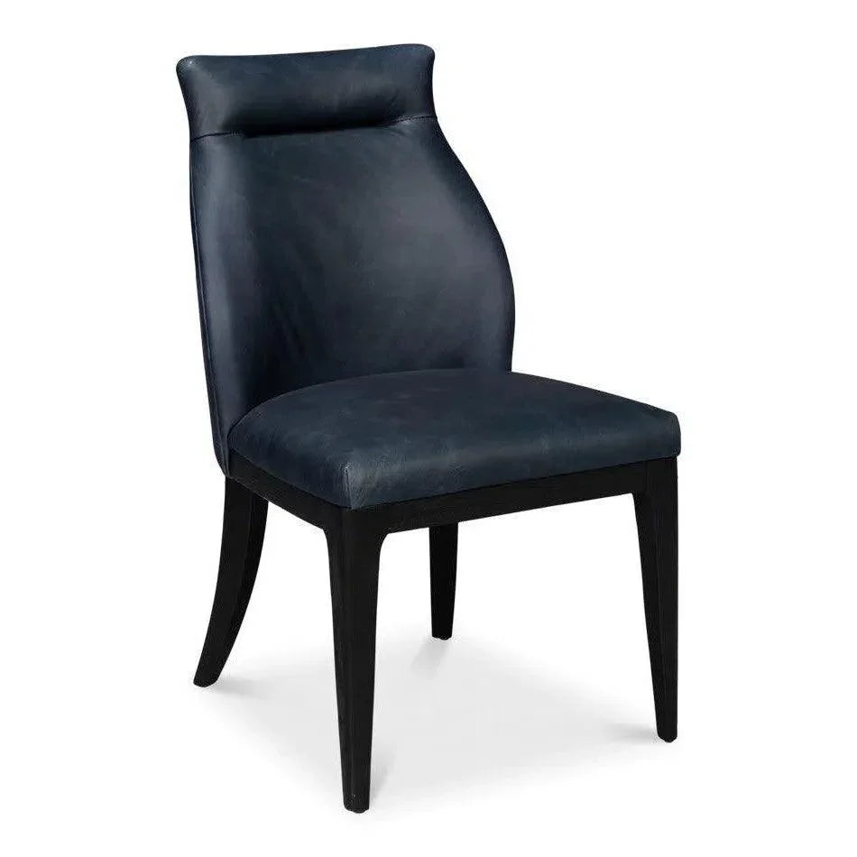 Jefferson Distilled Leather & Wood Blue Dining Chair - LOOMLAN - Sarreid - Dining Chairs