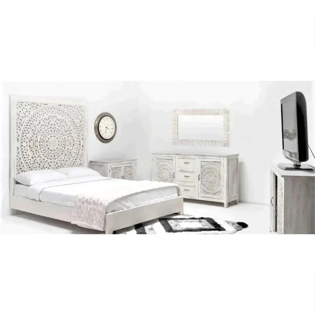 63" White Carved Wood Sideboard with Drawers - LOOMLAN - LOOMLAN - Sideboards