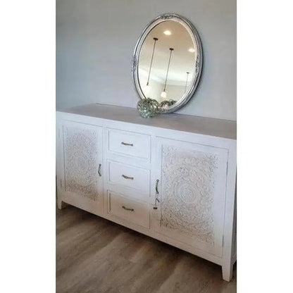 63" White Carved Wood Sideboard with Drawers - LOOMLAN - LOOMLAN - Sideboards