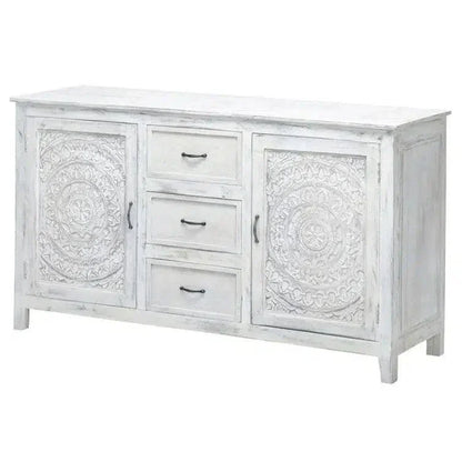 63" White Carved Wood Sideboard with Drawers - LOOMLAN - LOOMLAN - Sideboards